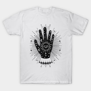 Palmistry Palm with All Seeing Eye, Sun, Moon and Stars Mask T-Shirt
